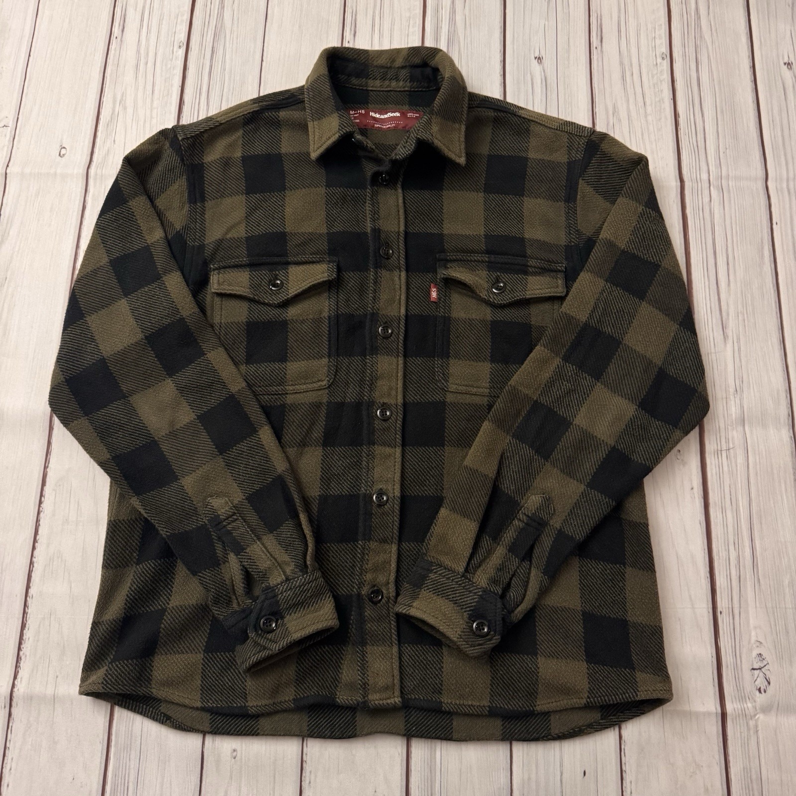 Hideandseek Japan Buffalo Plaid Flannel Workwear Shirt Olive Black M Streetwear